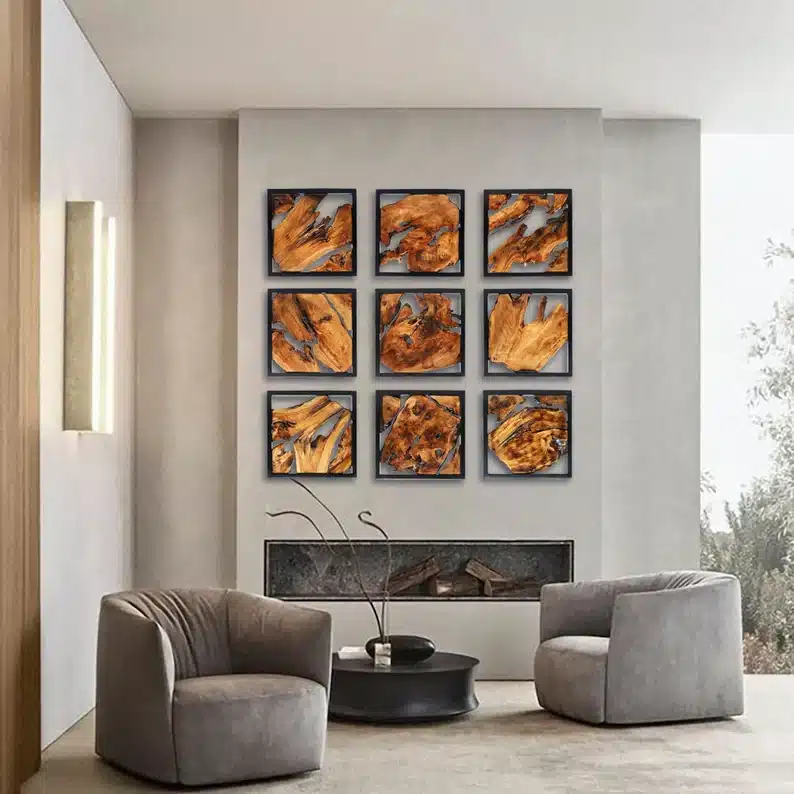 Handmade Live Edge Wood Wall Decor with Black Frame, Cedar Wood Wall Decor Ornaments, Hanging Decor, Unique Home Gifts - Image 2