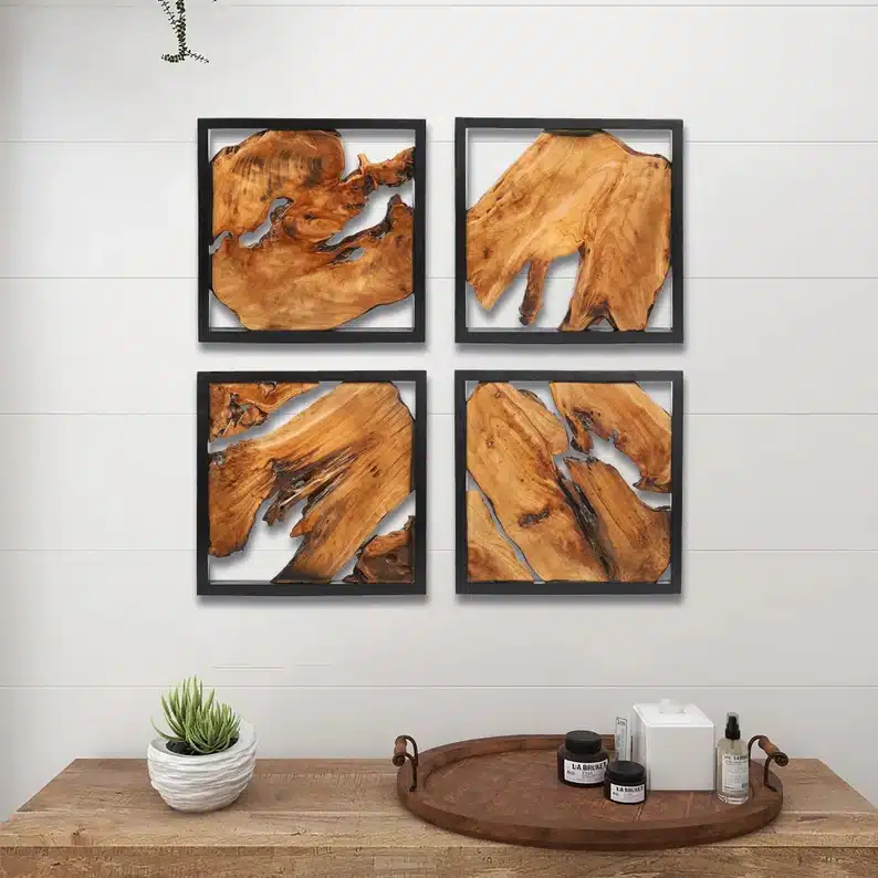Handmade Live Edge Wood Wall Decor with Black Frame, Cedar Wood Wall Decor Ornaments, Hanging Decor, Unique Home Gifts - Image 3